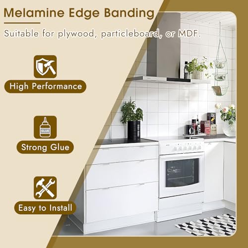BEVTEE Melamine Edge Banding 1.5 in × 50 ft, Iron on Wood Veneer Roll - color: white, size: 1.5 inch x 50ft