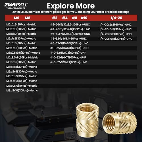 1/4"-20 Heat Set Threaded Inserts,30 Pieces 1/4"-20x8x8 Heat Set Insert for 3D Printing Components and Plastic Parts,Brass Knurled Nuts - size: 1/4"-20x8x8