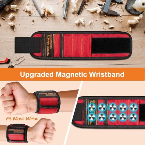 Buyohlic Magnetic Wristband – Holds Nails, Screws with Strong Magnets Tools Handyman, Mechanics, Construction & Home Improvement Gift for dad (Set of 5) - size: Set of 5