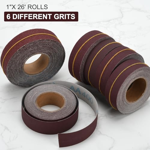 Emery Cloth Roll, 6Rolls 8 Meters Abrasive Sandpaper Roll - size: 6Rolls 26FT