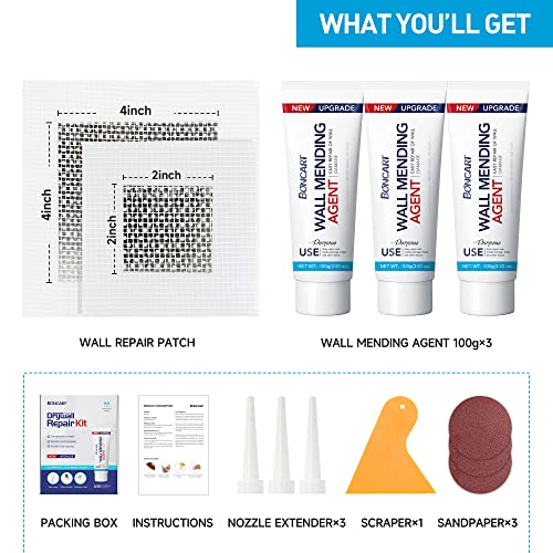 BONCART Spackle Wall Repair Kit, 3-Pack Wall Mending Agent with Tools - style: 3Pack & Wall Patch