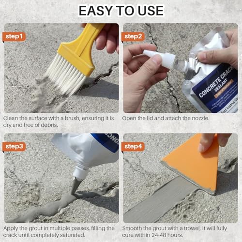 Concrete Crack Filler, Self-Leveling Magic Crack Filler for Concrete, Cement Crack Filler for Driveways, Patio, Sidewalk, Indoor & Outdoor, High Elasticity and Quick-Drying (1PCS,1.1LB)