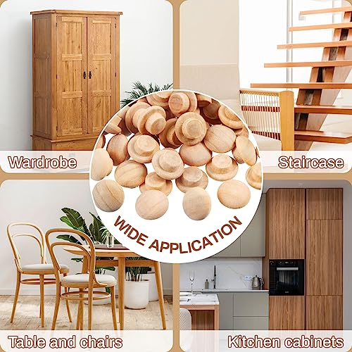 200 Pieces Wood Plugs Screw Hole Plugs Button Screw Plug Wooden Button Plugs Hole Plugs Mushroom Wood Caps Wood Screw Covers Wooden Screw Plugs Hardwood Hole Plugs for Locking Hole(3/8 Inch) - size: 3/8 Inch