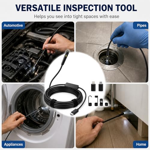 Phone Endoscope Camera with Light for iPhone and Android, 1920P Borescope - size: 10m / 32.8FT