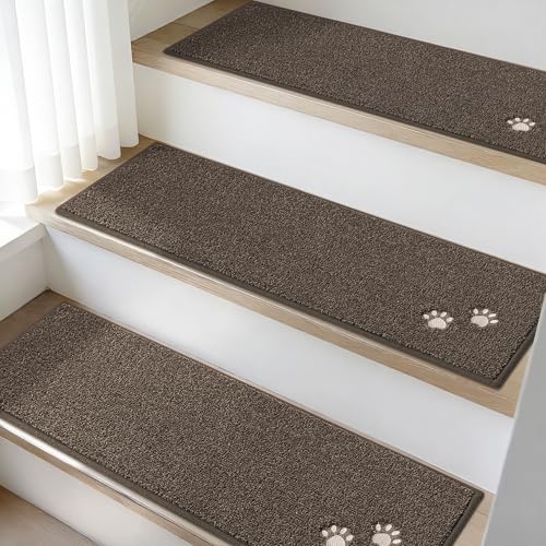 BEQHAUSE Stair Treads Non Slip for Wooden Steps 28" x 9", 4pcs, Brown - color: Brown - Dog Paws, size: 28 in X 9 in (4 Pieces)