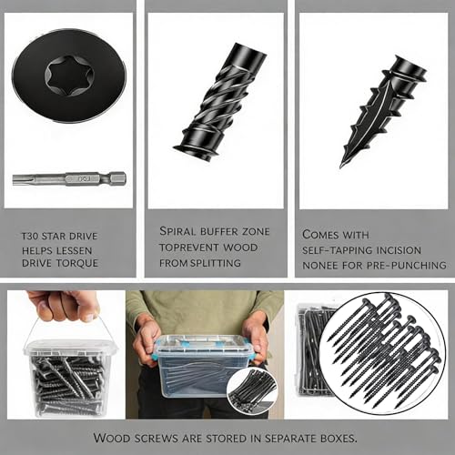 3 Inch Wood Screws, 30Pcs Heavy Duty Outdoor Wood Fence Deck Screws, Black Carbon Steel Rustproof Structural Screws with T30 Drill Bit for Wood Construction, No Pre-Drilling Required - size: #14×3in