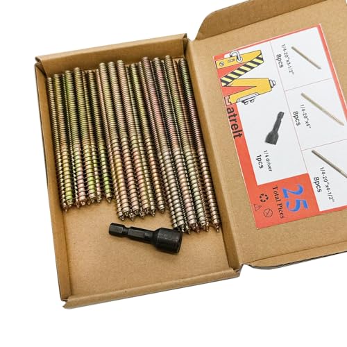 25 Pack 1/4-20" Hanger Bolts 3 Long Sizes Include1 pcs Hanger Bolt Driver Double Headed Bolts Wood Dowel Screw Self-Tapping Screw for Furniture Screws Wood Screws Double Threaded Rods Matrelt - size: 3 Size 1/4-20"-24P+Tool