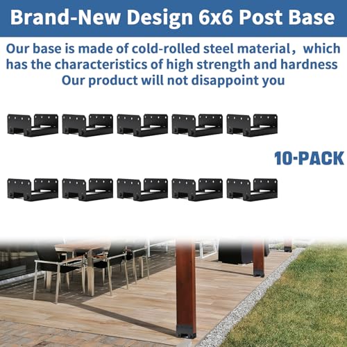 6x6 Post Base 10 PCS-Inner Size 5.6"x5.6" Wooden Fence Post Bracket, Heavy Duty Metal Fence Post Anchor, Black Post Base for Concrete for Wood Deck Pergola Porch Railing Mailbox Support
