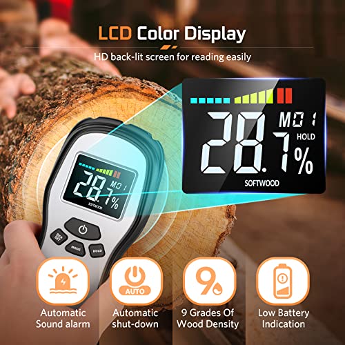 Pinless Wood Moisture Meter, Firewood Moisture Meter for Lumber Drywall - color: Black Silver