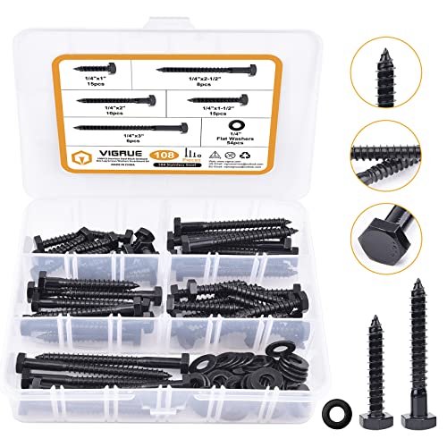 VIGRUE 108PCS Hex Lag Bolts Heavy Duty Wood Screws Assortment Kit