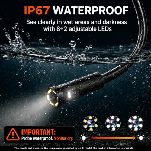 Triple Lens Borescope, 5" IPS Screen, 1080P Photo & Video, 50FT Cable - size: 5''Triple Lens 50FT