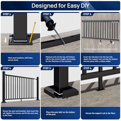 Egadis 2 Pack 42 in x 6 ft Modular Aluminum Porch and Deck Railing Kit - color: Level 6ft - 2Pack