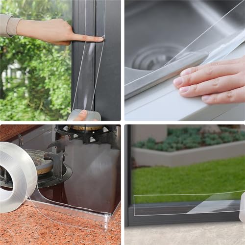 Transparent Weather Sealing Tape, Clear Draft Isolation Film Tape for Door Draft Stopper, Adhesive Tape for Doors, Windows and Shower Glass Gaps - No Residue (2 Inch x 66Ft) - size: 2in-66ft