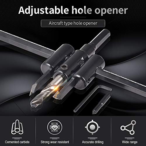 KATUR 30mm to 200mm Adjustable Circle Hole Cutter Saw Kit, Wood Drywall Drill Bit Saw Round Cutting, Woodworking Twist Hole DIY Tools (30-200mm) - size: 30-200mm