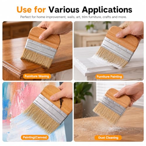4 Inch Flat Paddle Paint Brush, Chalk Brush with Wooden Handle - size: 4 Inch Paddle Paint Brush