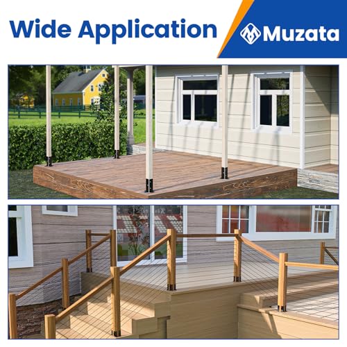 Muzata 8Pack Adjustable Post Base Brackets Deck Post Anchor Fit 1.5x1.5,2x2,2x4,4x4 WT32 Bundle with 4Pack 4x4 Aluminum Post Caps WT06