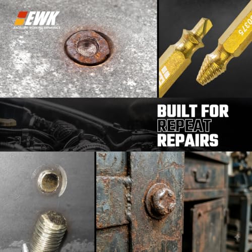 EWK 6-Piece 2-in-1 Flip Screw Extractor Set, HSS Screw Removal Tool with Left-Hand Drill Bit and Spiral Extractor for Stripped Screws, Broken Bolts, Rusted Fasteners, and Damaged Heads - style: 6 Pcs Screw Extractor Set