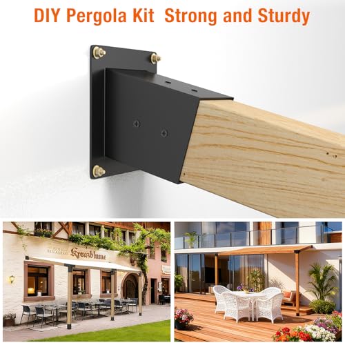Eapele 6PCS 15° Slanted Roof Pergola Brackets, 3-Way Roof Wall Mount Extension Pergola Kit, Angled Wood Post Base Bracket,Patio Pergolas, Log Cabin - style: 2PC 3-Way Slanted+2PC Base+2PC Slanted Base
