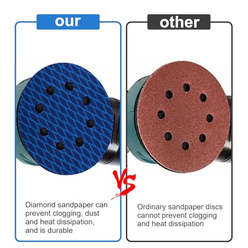 5 inch Rhombus Diamond Shape Blue Sanding Discs, 8-Hole, 70 Disc Variety Pack, Grits 80 - Hook & Loop Sandpaper, Random Orbital Sanders, Metal Wood - style: 5 inch 80 grit