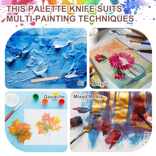 MECCANIXITY 6Pcs Palette Knife Pointed Head, 6.37" Long Palette Knives with Stainless Steel Flexible Spatula Pallet Knife and Wood Handle for Scraping, Oil Acrylic Painting Canvas - size: 6.37"
