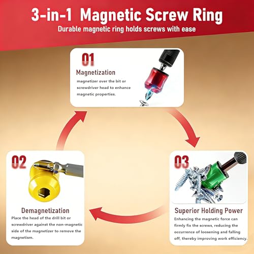 Strong Magnetic Screw Ring,Magnetic Screw Holder,Bit Magnetizer,Removable Screwdriver Head Magnetic Ring,For Heavy-Duty Magnetic Screw Ring for Hex Screwdrivers & Power Drills (3Pcs)