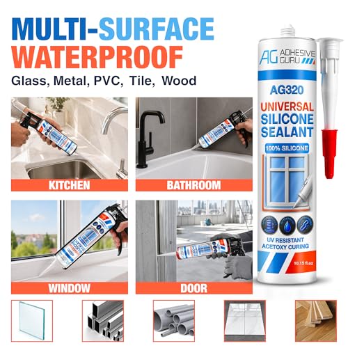 Adhesive Guru All Purpose Clear Silicone Sealant Waterproof 10.15 fl.oz, 100% Silicone Caulk, Weatherproof & Flexible Adhesive Sealant for Indoor and Outdoor Use, Transparent - 1 Pack - size: 1 Pack