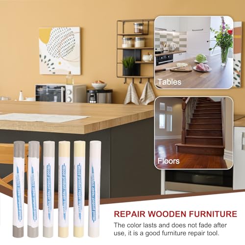 HARFINGTON Wood Filler Sticks 6 Colors Wooden Wax Touch Up Furniture Repair Crayons for Yellow Maple, Gray, Light Cloth, Khaki, Warm White, Warm White Small Embossed - color: Warm White Series