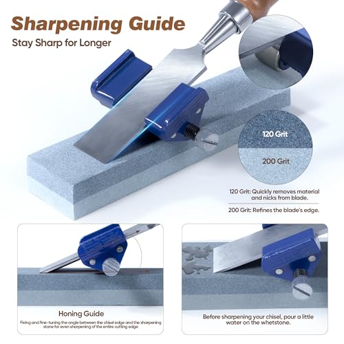 10Pcs CR-V60 Steel Wood Chisel Set with Sharpening Kit & Wooden Storage Box