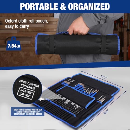 WORKPRO 30 PCS Heavy-Duty Punch and Chisel Set with Roll Pouch