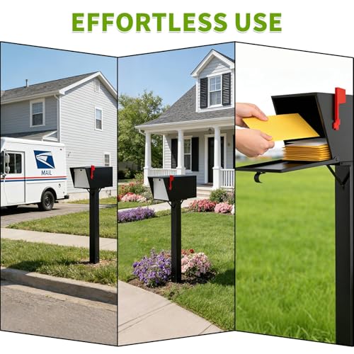 BOUGOON Black Metal Mailbox Post,43x 4X 4 inch In-Ground Mounting Post - color: Black