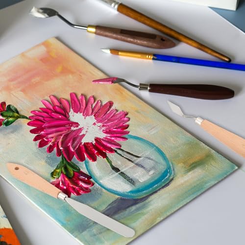 PATIKIL Art Spatula, No.15 27mm Stainless Steel Flexible Palette Knife Painting Knife Painting Spatula Oil Painting Mixing Scraper with Wood Handle for Canvas Acrylic Painting, Brown - style: No.15