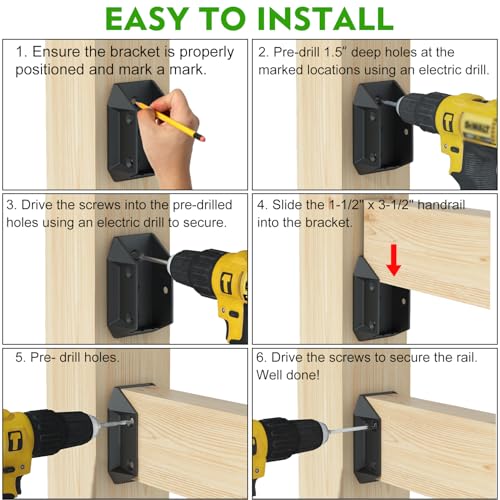 30 Pack Heavy-Duty Aluminum Deck Railing Bracket Connectors for 2x4 (Actual 1 ½" x 3 ½") Wood Post, Outdoor Railing Connector with 185 Pcs Deck Screws for Wooden Stair Fence Porch