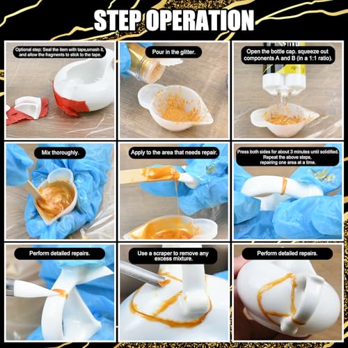Kintsugi Repair Kit - Gold & Silver Food Safe Glue for Pottery and Porcelain Repair, Ceramic Repair Resin for Bowls, Plates, Vases, Jades, Newbie Friendly, Meaningful Presents for DIY Art Enthusiasts