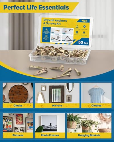 Vibit Self Drilling Drywall Anchors, Heavy Duty Wall Anchors for Drywall, Metal Dry Wall Anchors and Screws Kit, Carbon Steel Sheetrock Anchors with #6 x 1 3/8" Screws, Picture Hanging Kit, 50 Pcs - size: 50 Pcs