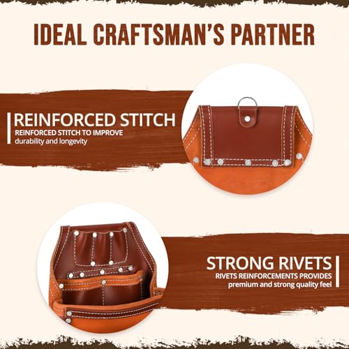 Daisy Leather Tool Belt Pro-202, 28 Pockets, Top Grain Leather, 2.5-inch Padded Belt, Fits 30-52 inch Waist, X-Large (Cherry, X-Large) - color: Cherry