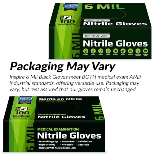 Inspire Black Nitrile Gloves HEAVY DUTY 6 Mil Nitrile Chemical Resistant Medical Cooking Cleaning Disposable Black Gloves - size: XXL, style: Black 6mil Box of 100
