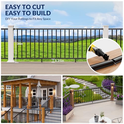 Egadis 3 Pack 42 in x 8 ft Aluminum Porch and Deck Railing Kit Without Post - color: Level 8ft - 3 Panel