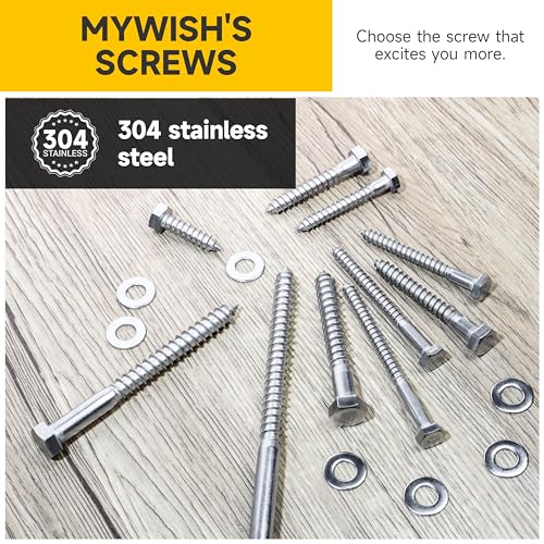 (20Sets) 1/4" x 1-1/4" Hex Head Lag Bolts, Heavy Duty Lag Screws with Washers, 304 Stainless Steel Bolts 18-8, Lag Screws Wood Screws, Partial Thread Bright Finish, 1/4 Bolt by Mywish - size: 1/4 x 1-1/4" (20 set)