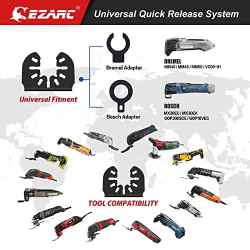 EZARC Oscillating Saw Blades - 10 PCS Extra-Long Reach Arc Edge Multitool with Japanese Teeth, CRV and Bi-Metal Clean Cut for Wood Metal, Universal Quick Release Tool Kits - size: 2-11/16 inch, style: Extra Long Set 10pcs
