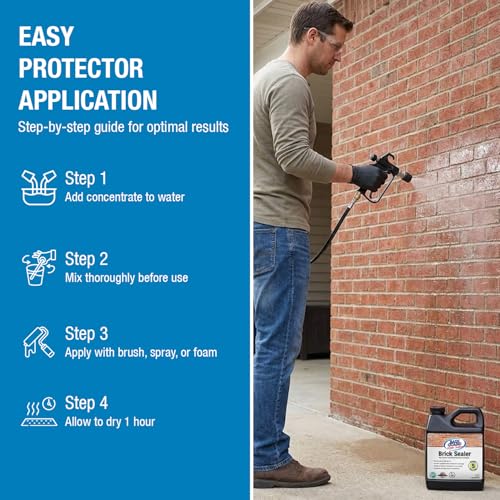 Rainguard Water Sealers Brick Sealer, Penetrating Protection Against Rain and Moisture Damage, for All Brick and Mortar Surfaces, Silane/Siloxane Waterproofer, Natural Finish, Makes 5 Gallons - style: 32 fl oz makes 5 Gallons