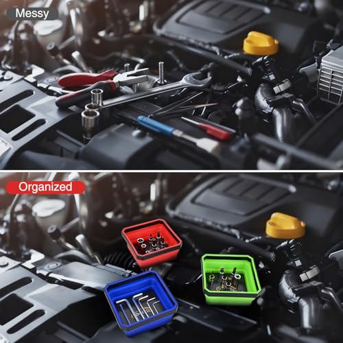 GOOACC 3Pcs Square Collapsible Magnetic Parts Tray Set Red Blue Green - color: Red/Blue/Green