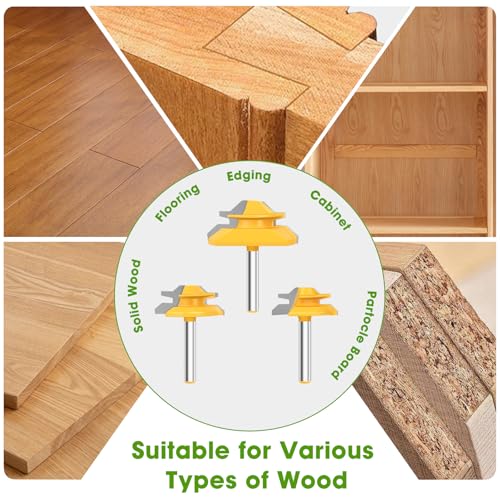 Pynsseu 45 Degree Lock Miter Router Bit 3 Piece Joint Router Bit Set, 1/2 Inch Shank Router Bits for Woodworking, Wood Milling Cutter to Create Lock Miter Joint 1/2", 5/8", 3/4" Cutting Height - size: 1/2 Shank