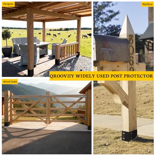 Post Base Protectors,Adjustable(Range 3.3-6 in) Protects Wood Post for Decks,Wood Fences,Porchs,Mailbox from Lawnmower and Rain Damage (10Pack)…… - color: Black