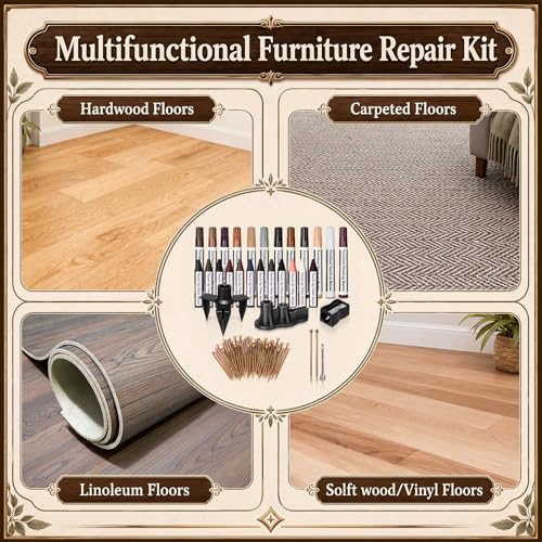 Chumia Squeaky Floor Repair Kit Includes Joist Finder Drill Bits Tripod Fixture 50 Replacement Screws and Furniture Repair Kit Wood Markers for Stains Scratches Tables Desks Hardwood Carpet