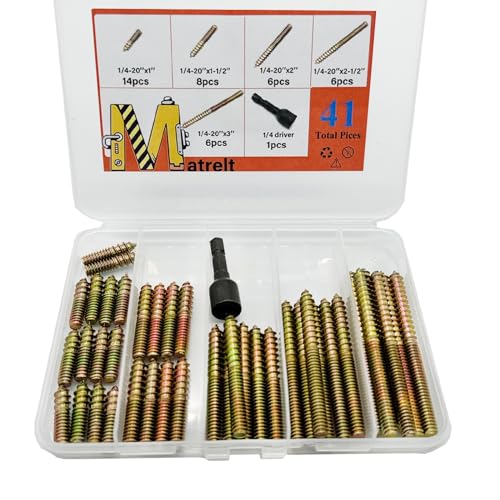 41 Pack 1/4-20" Hanger Bolts 5Sizes 1-3 Inch Include1 pcs Hanger Bolt Driver Double Headed Bolts Wood Dowel Screw Self-Tapping Screw for Furniture Screws Wood Screws Double Threaded Rods - size: 5 Size 1/4-20"-40P+Tool