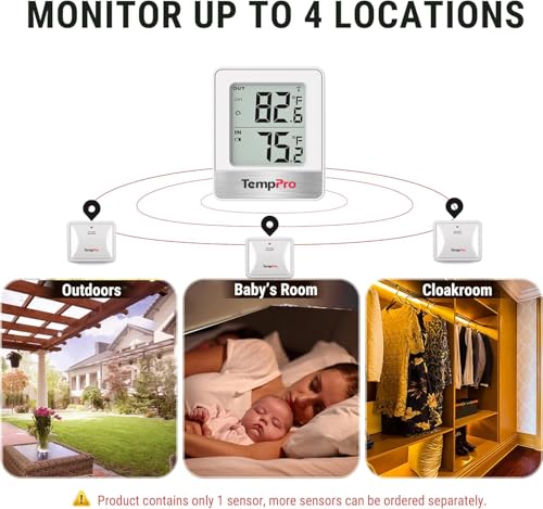 TempPro TempAir 500FT Indoor Outdoor Thermometer Wireless - color: White In-outdoor Thermometer