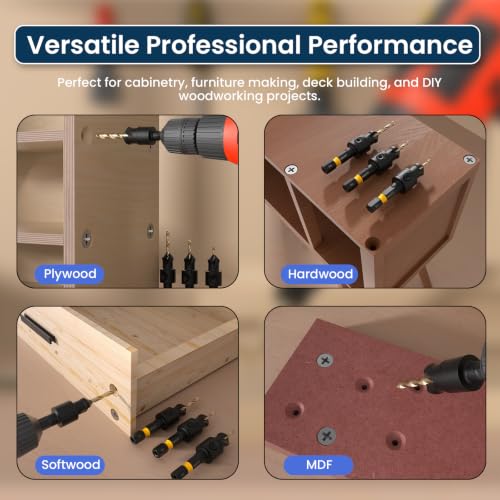 LU&MN Countersink Drill Bit Set, 1/4" Hex Shank, 14 Pcs