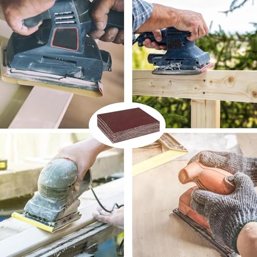 100 PCS 1/4 Sheet Sandpaper for Palm Sander 4.5" x 5.5" Sandpaper Sheets 120 Grit Hook and Loop Sandpaper Aluminum Oxide 1/4 Sandpaper Sheets Sanding Blocks for Metal, Woodworking (120 Grit) - size: 120 Grit
