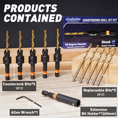 shengbenhao #12 Countersink Drill Bit Set for Wood 12Pcs Adjustable - style: #12