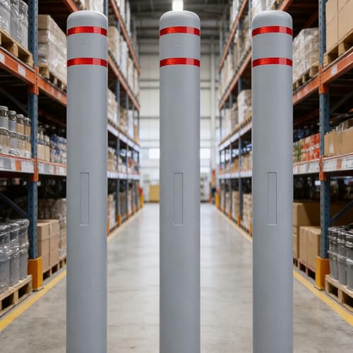 OrangeStar Bollard Cover 4" x 46" Grey with 2 Reflective Collars - color: Grey, size: 4"x46"
